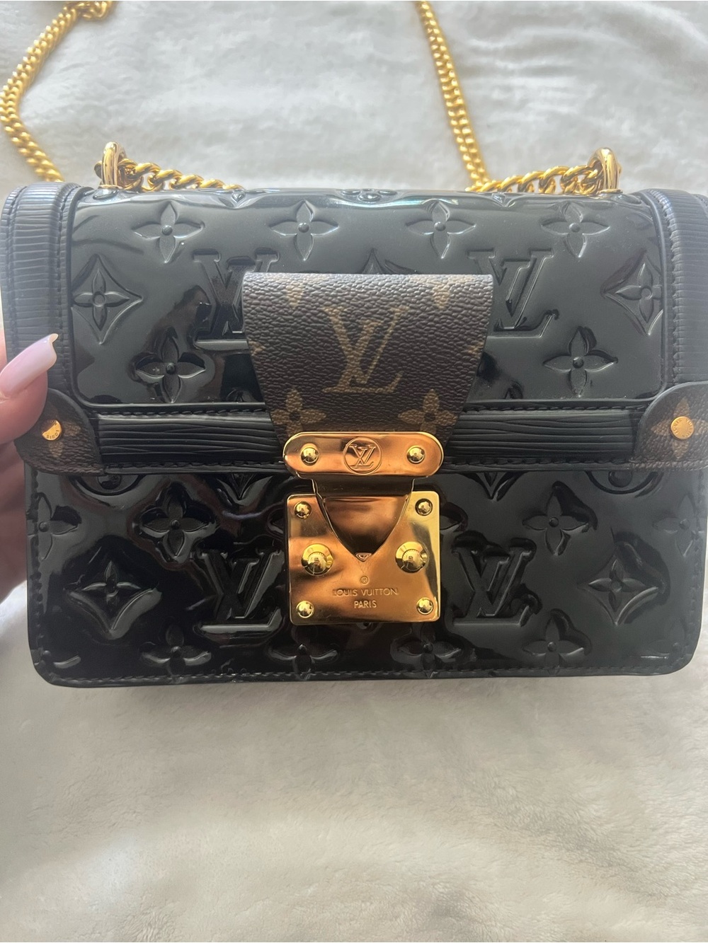 Louis Vuitton Black Vernis Monogram Crossbody with Gold Hardware